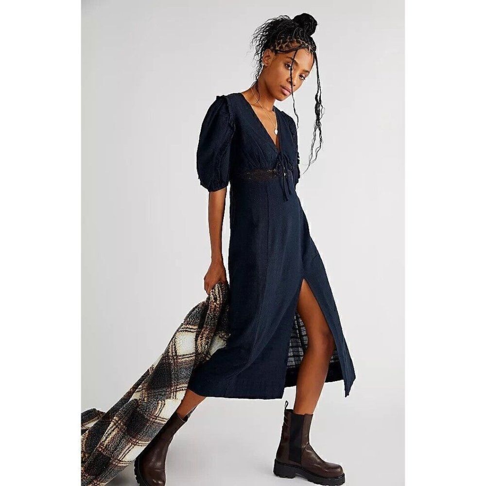 NWT FREE PEOPLE SLOW PACE MIDI DRESS IN BLACK